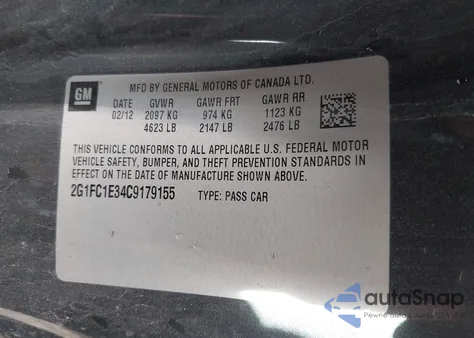 2012 Chevrolet Camaro 2Lt z USA, uszkodzony, nr VIN 2G1FC1E34C9179155